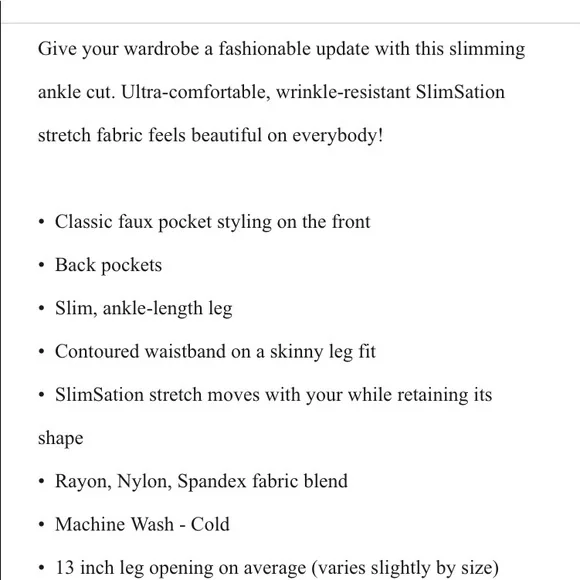 SlimSation by Multiples narrow ankle pull on pant size 16-Gently used - Picture 5 of 5